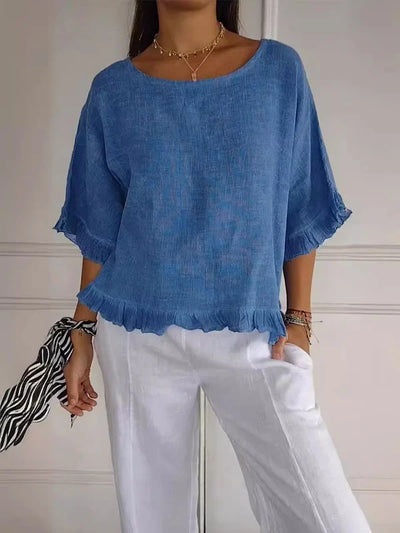 Sofia | Cotton linen blouse with ruffles