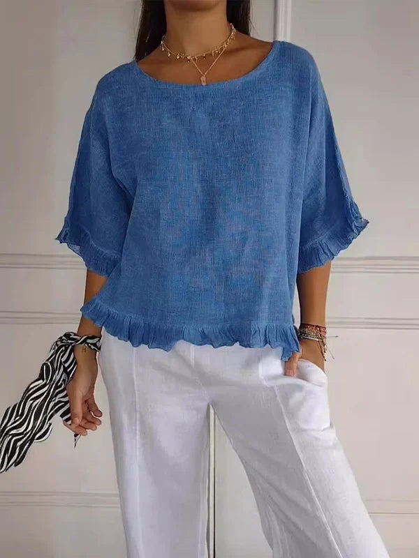 Sofia | Cotton linen blouse with ruffles