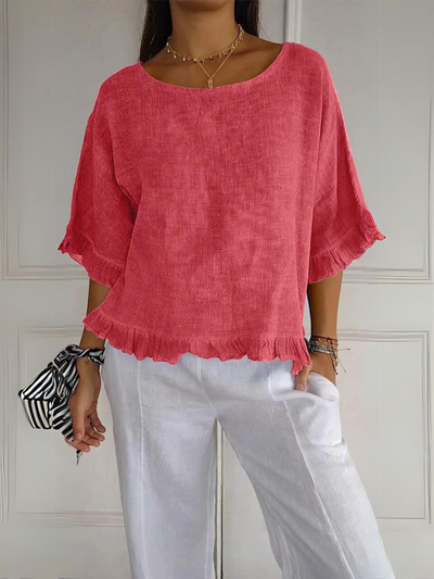 Sofia | Cotton linen blouse with ruffles
