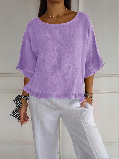 Sofia | Cotton linen blouse with ruffles