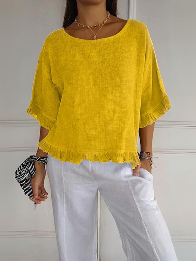 Sofia | Cotton linen blouse with ruffles