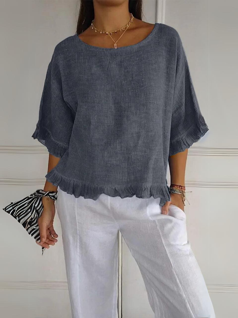Sofia | Cotton linen blouse with ruffles
