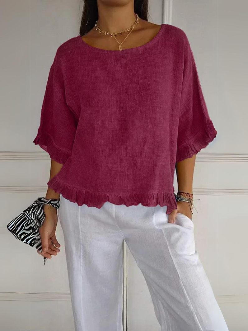 Sofia | Cotton linen blouse with ruffles