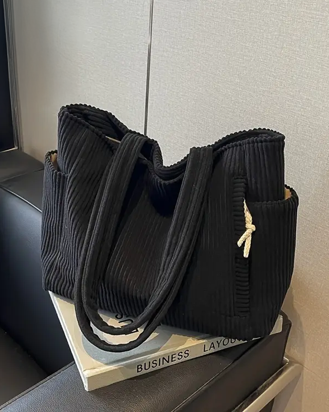 Sofia | Ribbed Tote Bag With Drawstring Detail