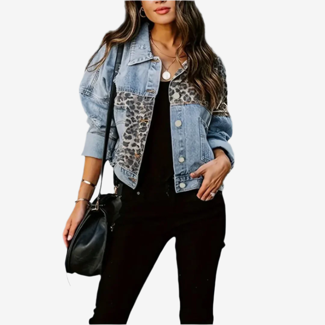 Sofia | Trendy denim jacket with leopard print