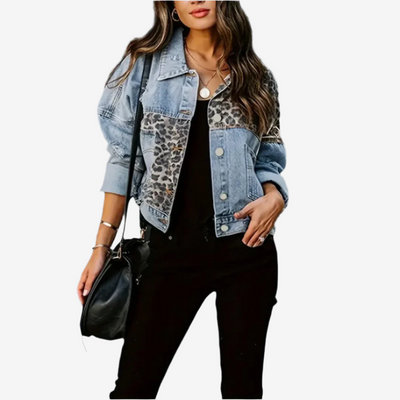 Sofia | Trendy denim jacket with leopard print