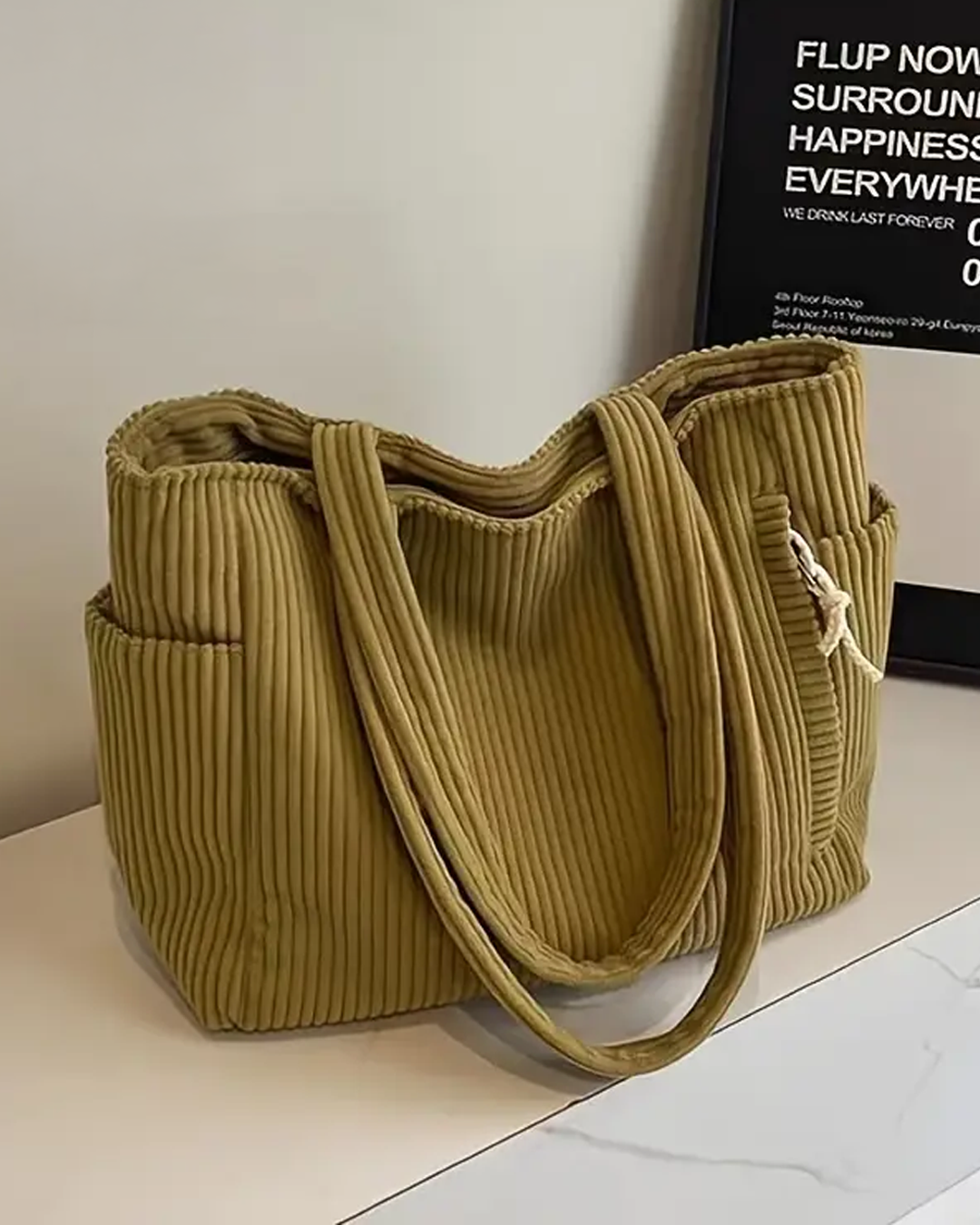 Sofia | Ribbed Tote Bag With Drawstring Detail