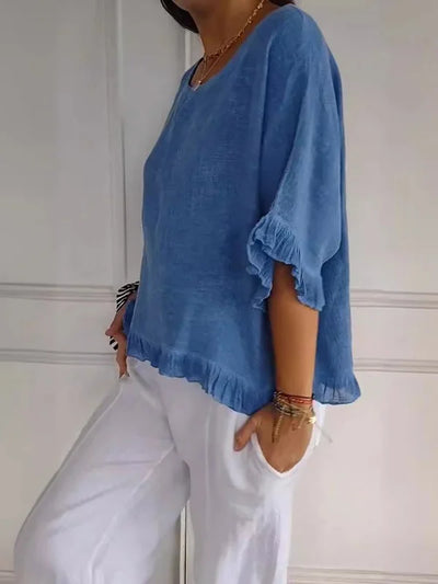 Sofia | Cotton linen blouse with ruffles