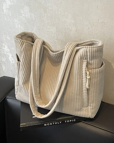 Sofia | Ribbed Tote Bag With Drawstring Detail