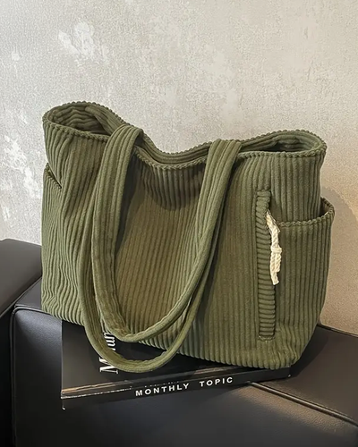 Sofia | Ribbed Tote Bag With Drawstring Detail