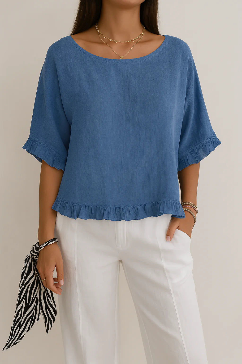 Sofia | Cotton linen blouse with ruffles