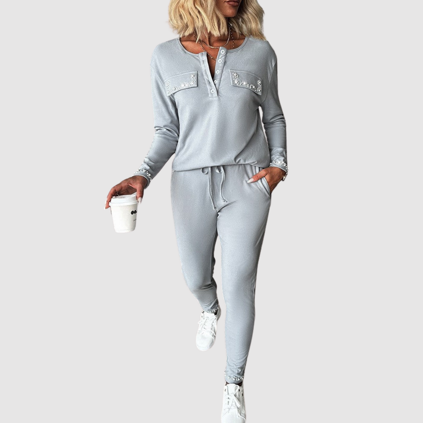 Sofia | Comfy pearled 2-piece set