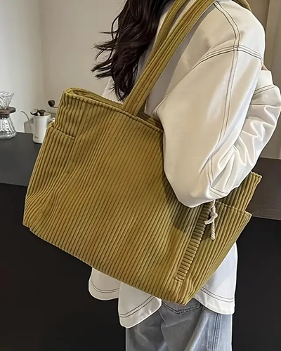 Sofia | Ribbed Tote Bag With Drawstring Detail