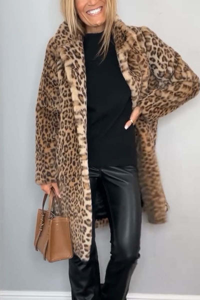 Sofia | Cosy long coat with leopard print
