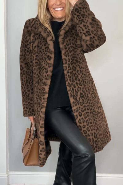Sofia | Cosy long coat with leopard print