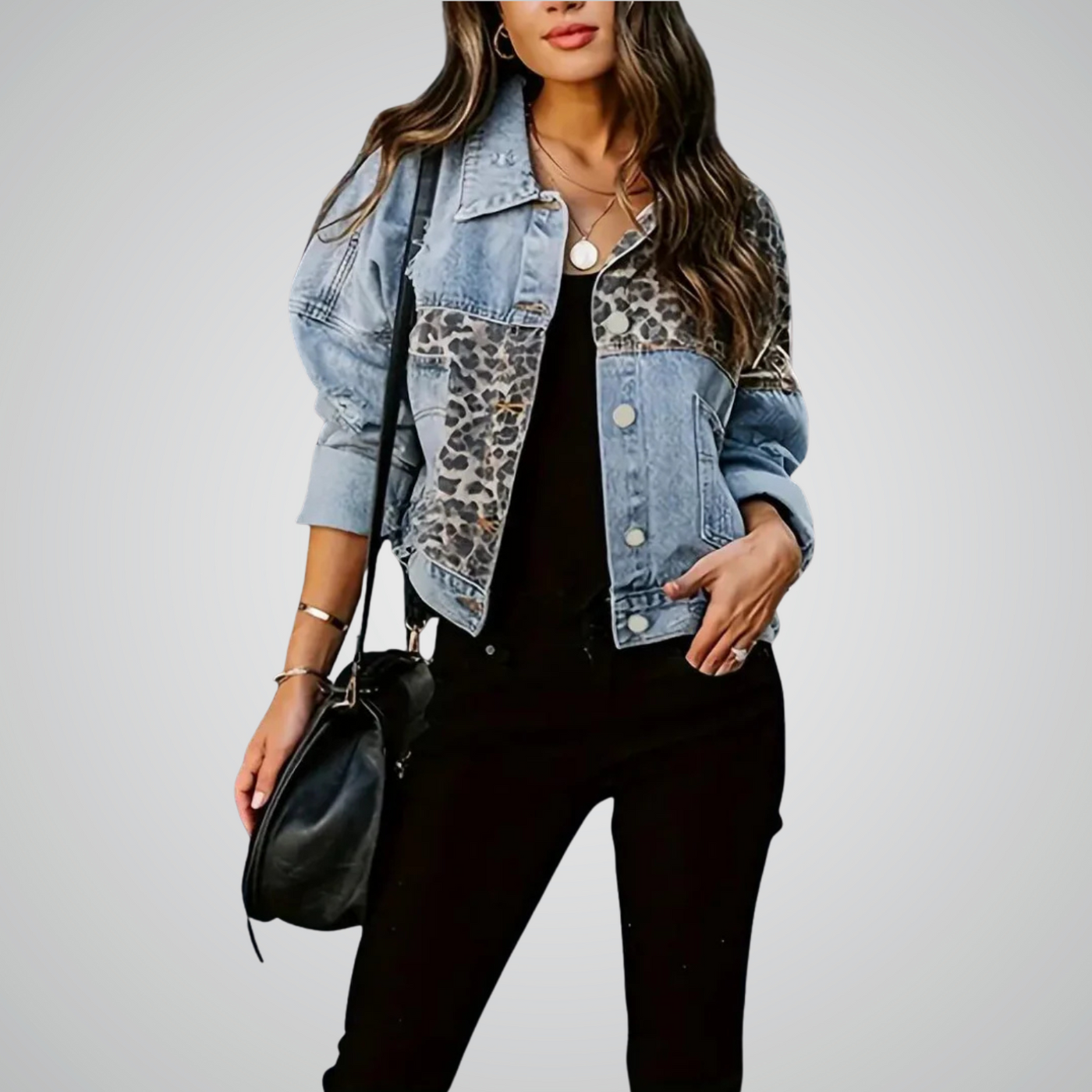 Sofia | Trendy denim jacket with leopard print