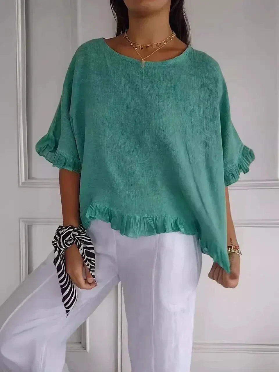 Sofia | Cotton linen blouse with ruffles