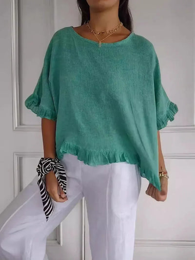 Sofia | Cotton linen blouse with ruffles