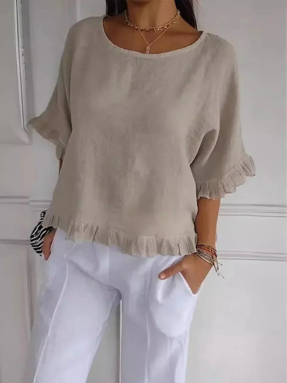 Sofia | Cotton linen blouse with ruffles