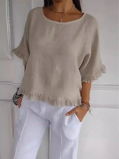 Sofia | Cotton linen blouse with ruffles