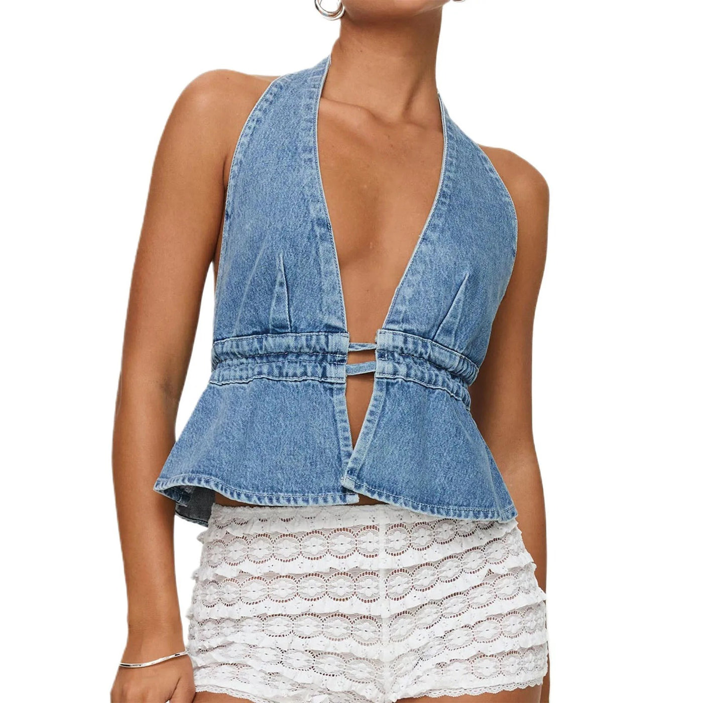 Sofia | Denim top with open back