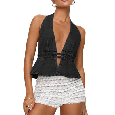 Sofia | Denim top with open back