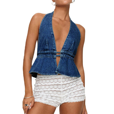 Sofia | Denim top with open back