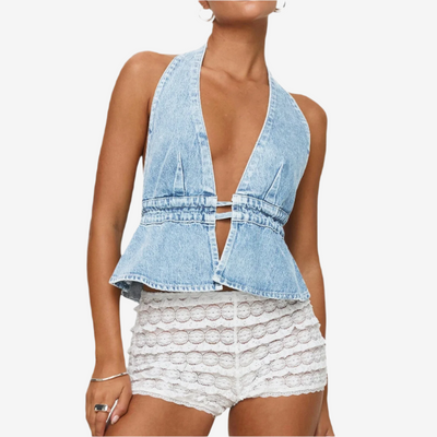 Sofia | Denim top with open back